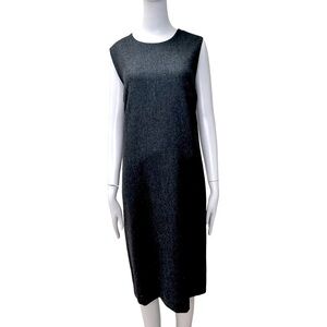 DONNA KARAN SIGNATURE Wool Flannel Sleeveless Sheath Midi Dress Charcoal Grey 12